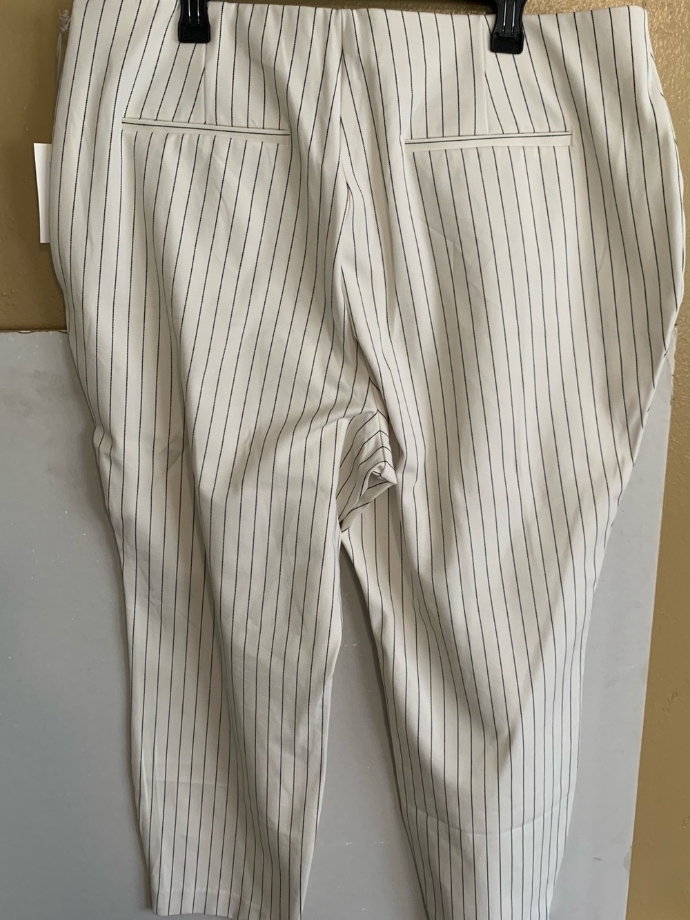 Women Cream Pinstripe Ankle Dress Pants